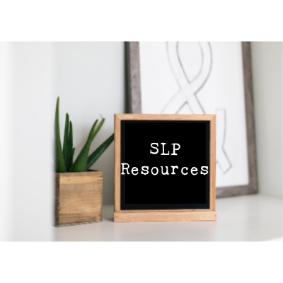 Aloe vera plant in a wooden planter, an ampersand print in a wooden frame, and a letter board with 'SLP Rescources' on it. 